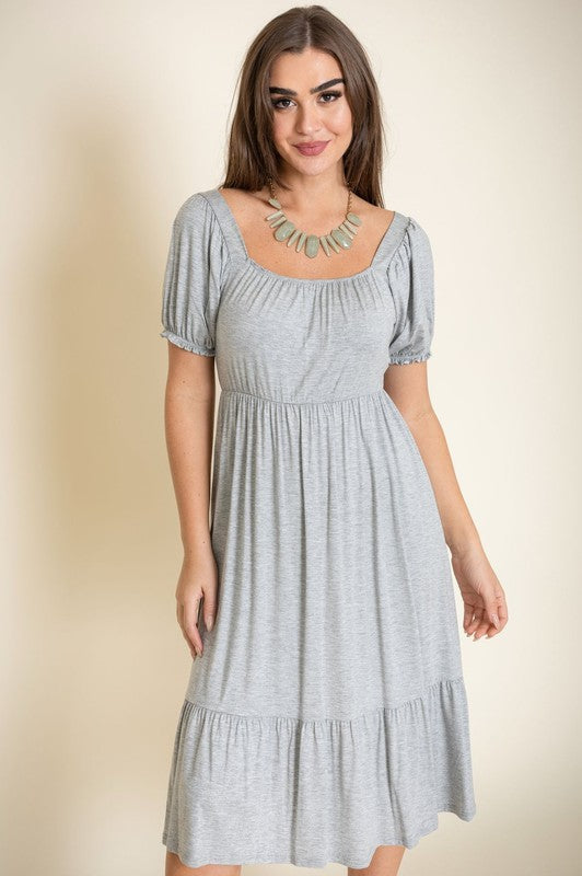 Midi Dress Square Neck Puff Sleeve Boho (Dresses - Off The Shoulder)