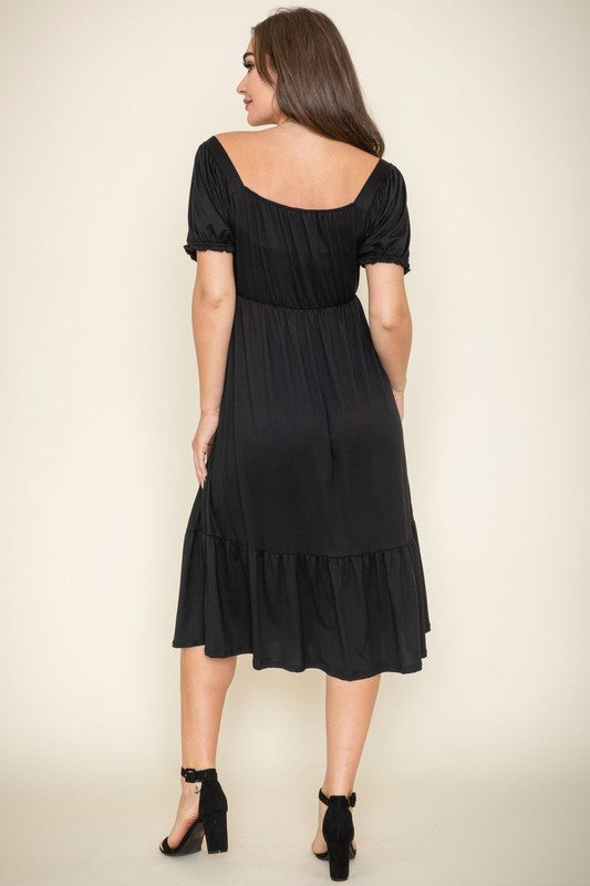 Midi Dress Square Neck Puff Sleeve Boho (Dresses - Off The Shoulder)