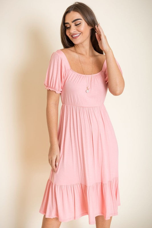 Midi Dress Square Neck Puff Sleeve Boho (Dresses - Off The Shoulder)