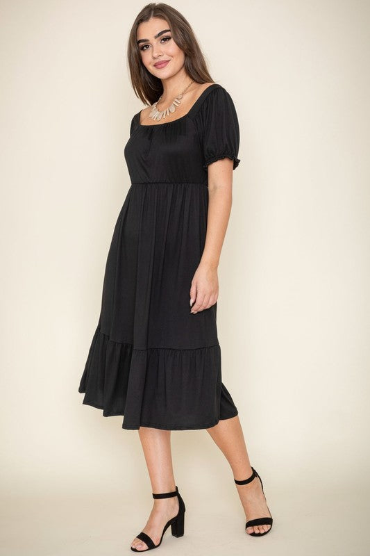 Midi Dress Square Neck Puff Sleeve Boho (Dresses - Off The Shoulder)