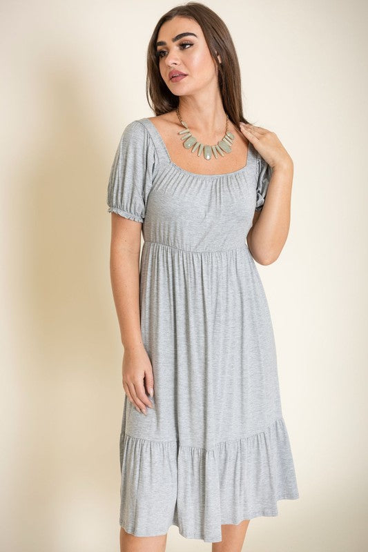 Midi Dress Square Neck Puff Sleeve Boho (Dresses - Off The Shoulder)