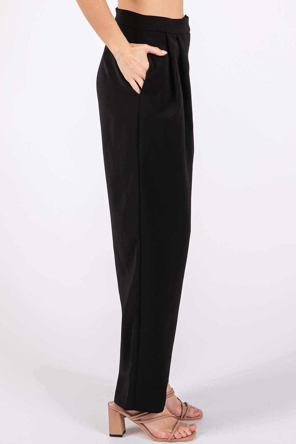 Pants High Waist Pleated Pockets
