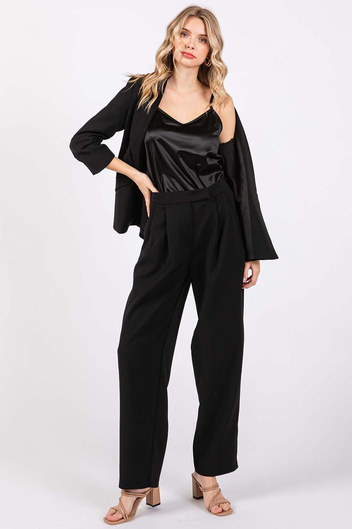 Pants High Waist Pleated Pockets