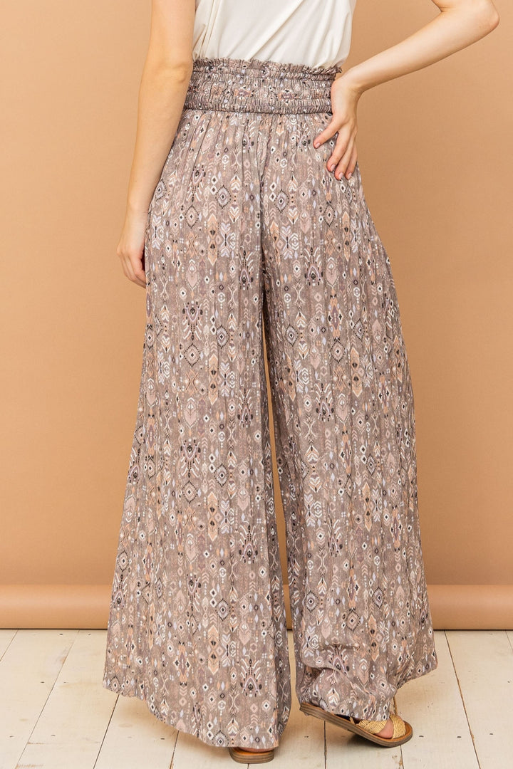 Pants Print Slit Wide Leg