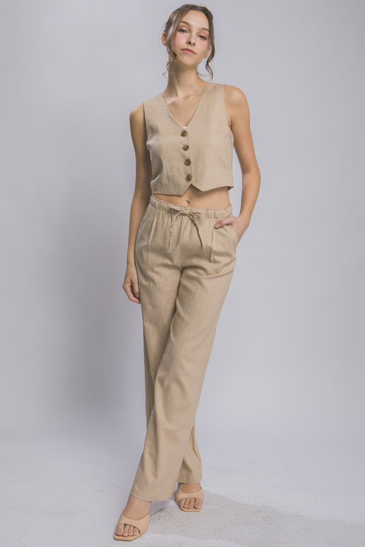 Pants Drawstring Pockets Wide Leg