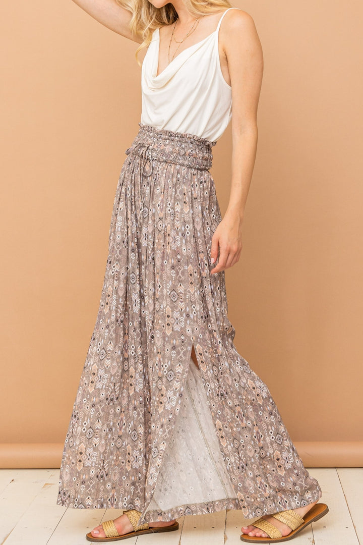 Pants Print Slit Wide Leg