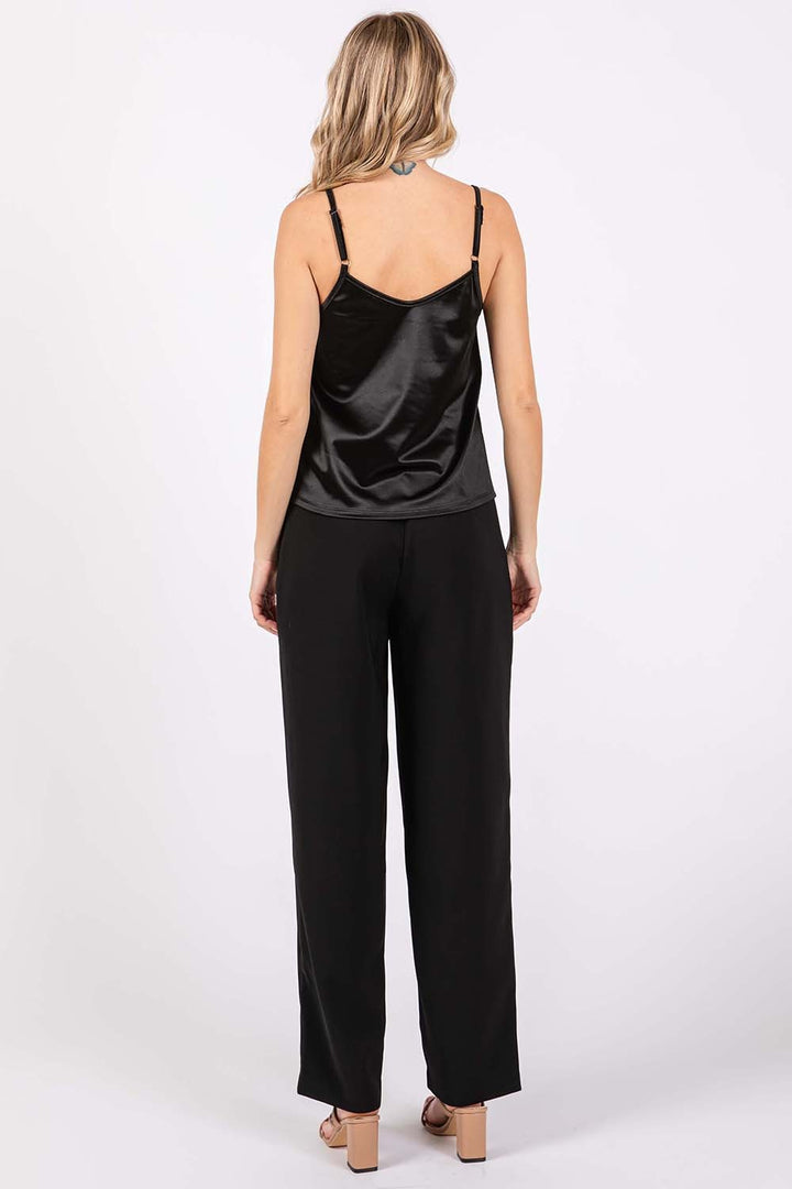 Pants High Waist Pleated Pockets