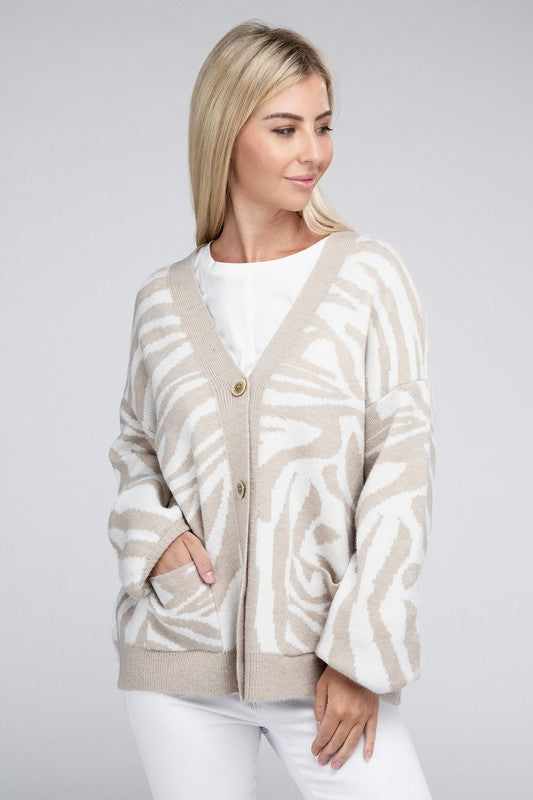Cardigan Zebra Print Pockets
