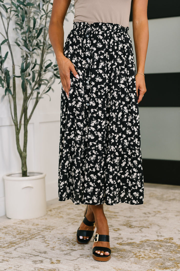 Midi Skirt Floral Print Pockets