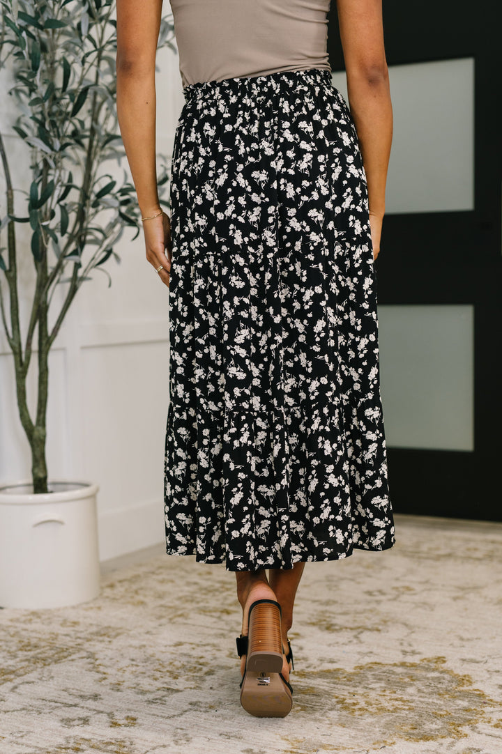 Midi Skirt Floral Print Pockets