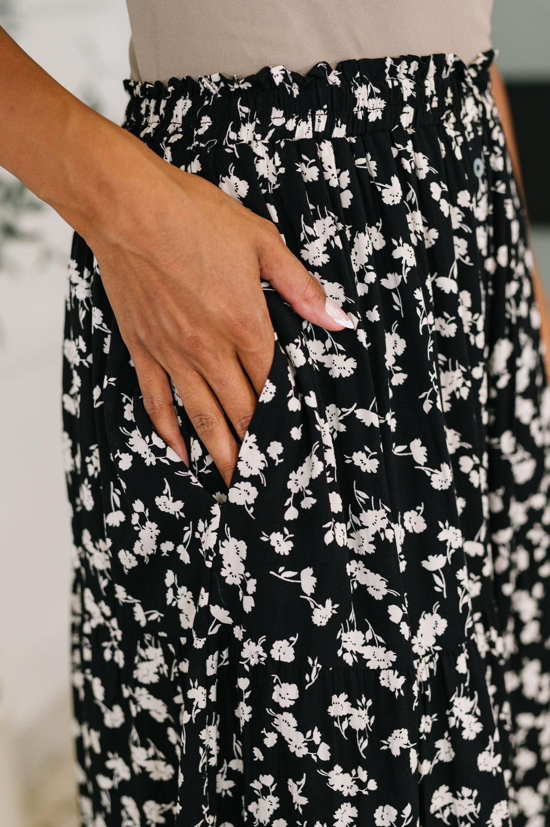 Midi Skirt Floral Print Pockets