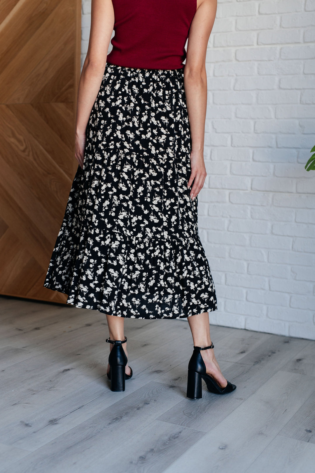 Midi Skirt Floral Print Pockets
