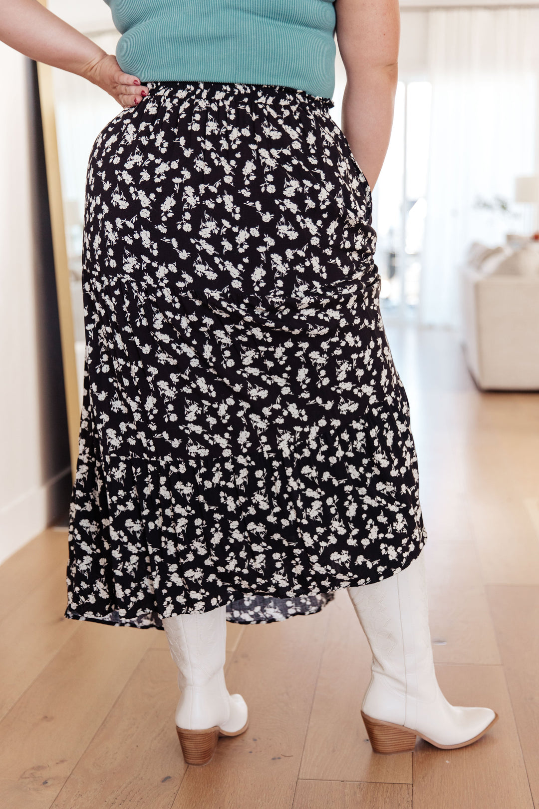 Midi Skirt Floral Print Pockets