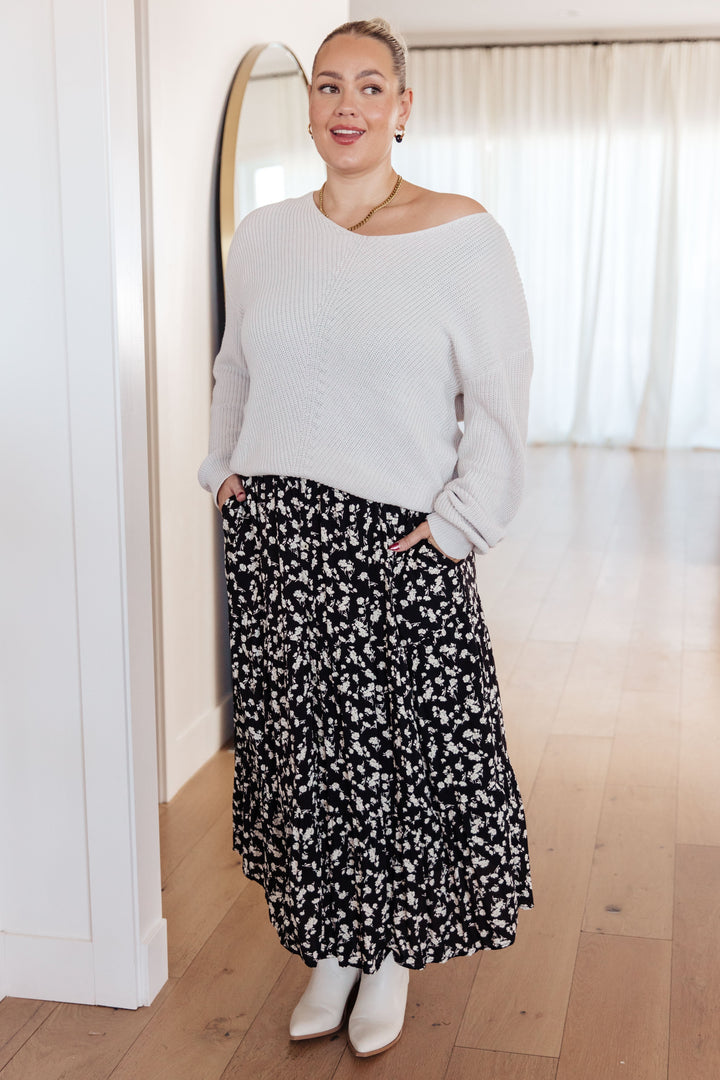 Midi Skirt Floral Print Pockets