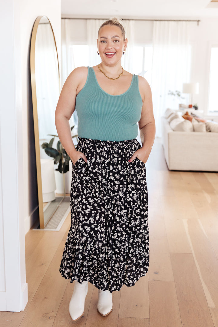 Midi Skirt Floral Print Pockets