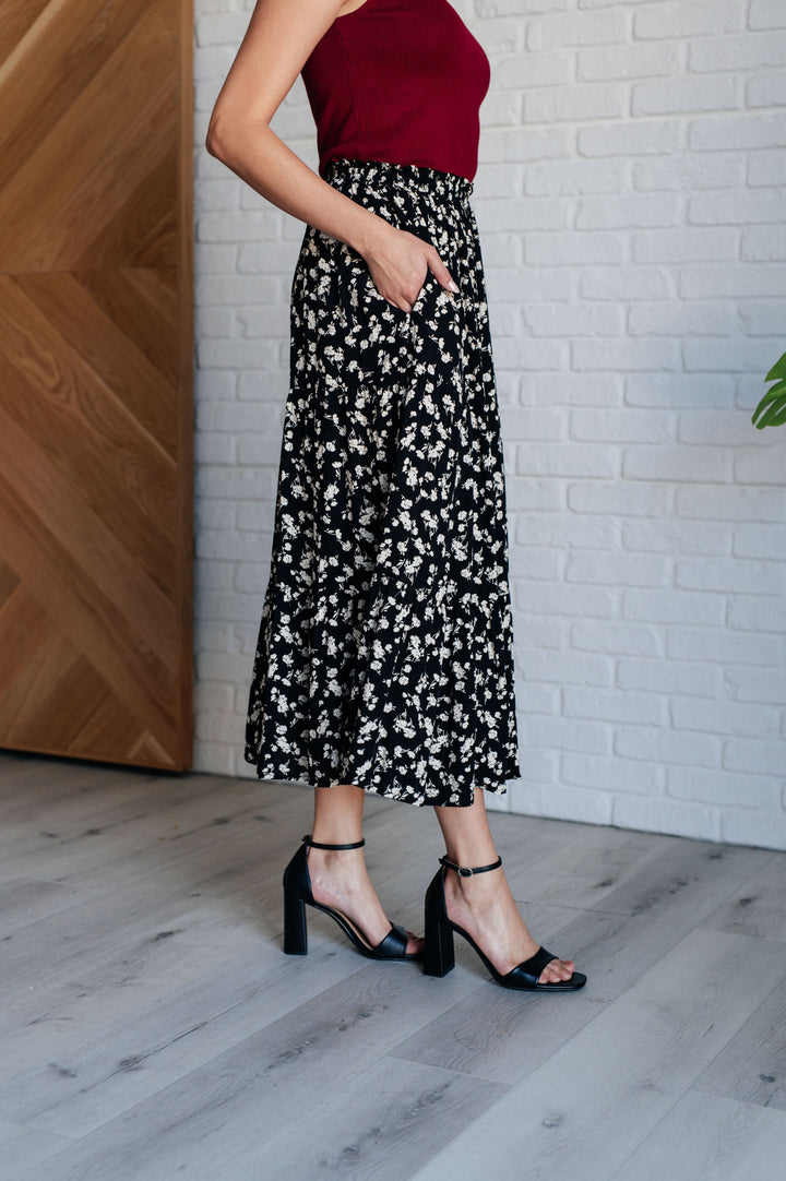 Midi Skirt Floral Print Pockets