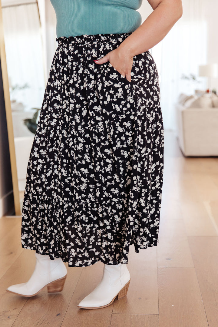 Midi Skirt Floral Print Pockets