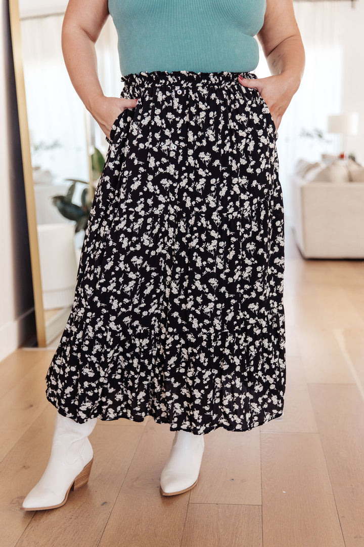 Midi Skirt Floral Print Pockets