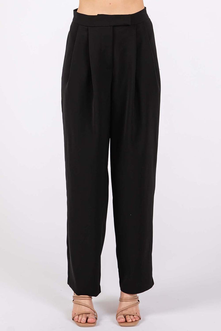 Pants High Waist Pleated Pockets