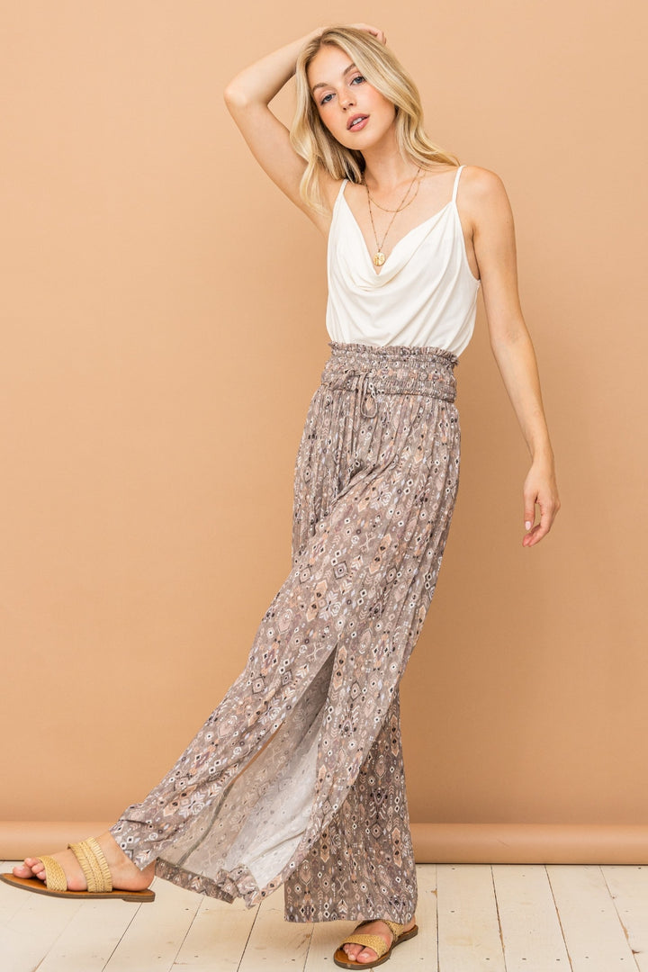 Pants Print Slit Wide Leg