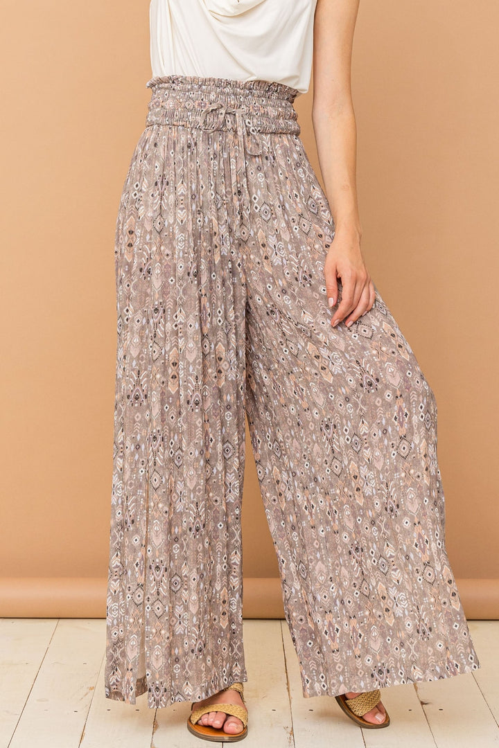 Pants Print Slit Wide Leg